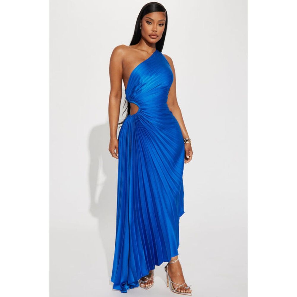 Fashion Nova Athena One Shoulder Maxi Dress - Royal Size XS